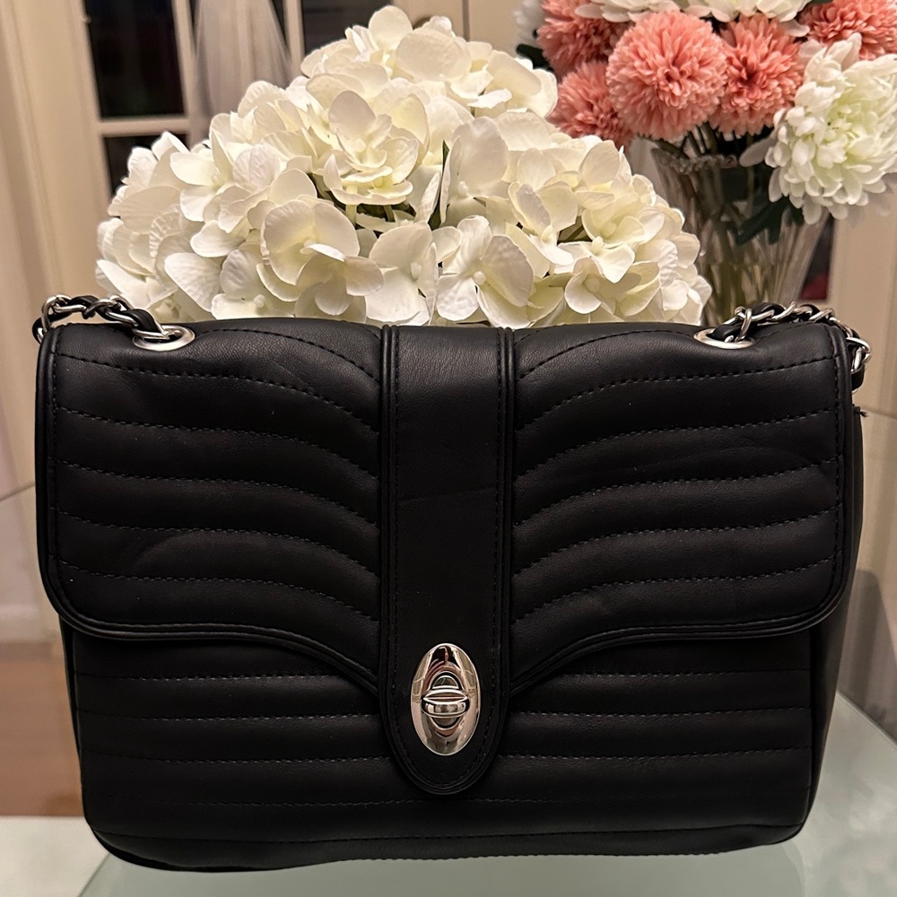 Express Black Quilted Shoulder Bag with Silver Hardware